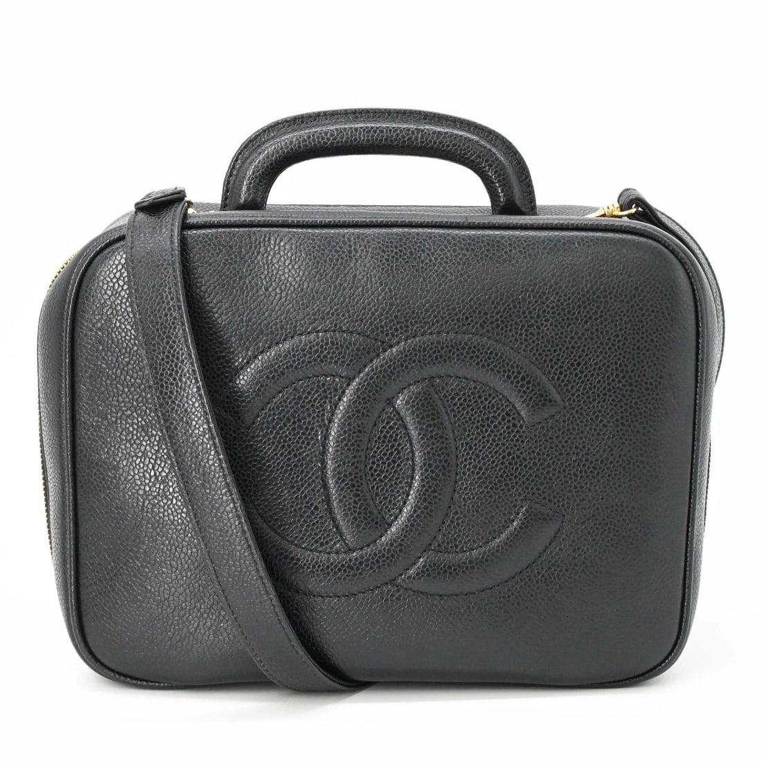 CHANEL COCO MARK CAVIARSKIN VANITY BAG SHOULDER HANDBAG LEATHER: CHANEL Coco Mark CaviarSkin Vanity Bag Shoulder Handbag Leather Brand: Chanel Type/Style: Handbag, Vanity bag Material: Leather Color: Black Size: (HxWxD) 18cm x 24cm x 11.5cm / 7.08'' x 9.44'' x 4.52