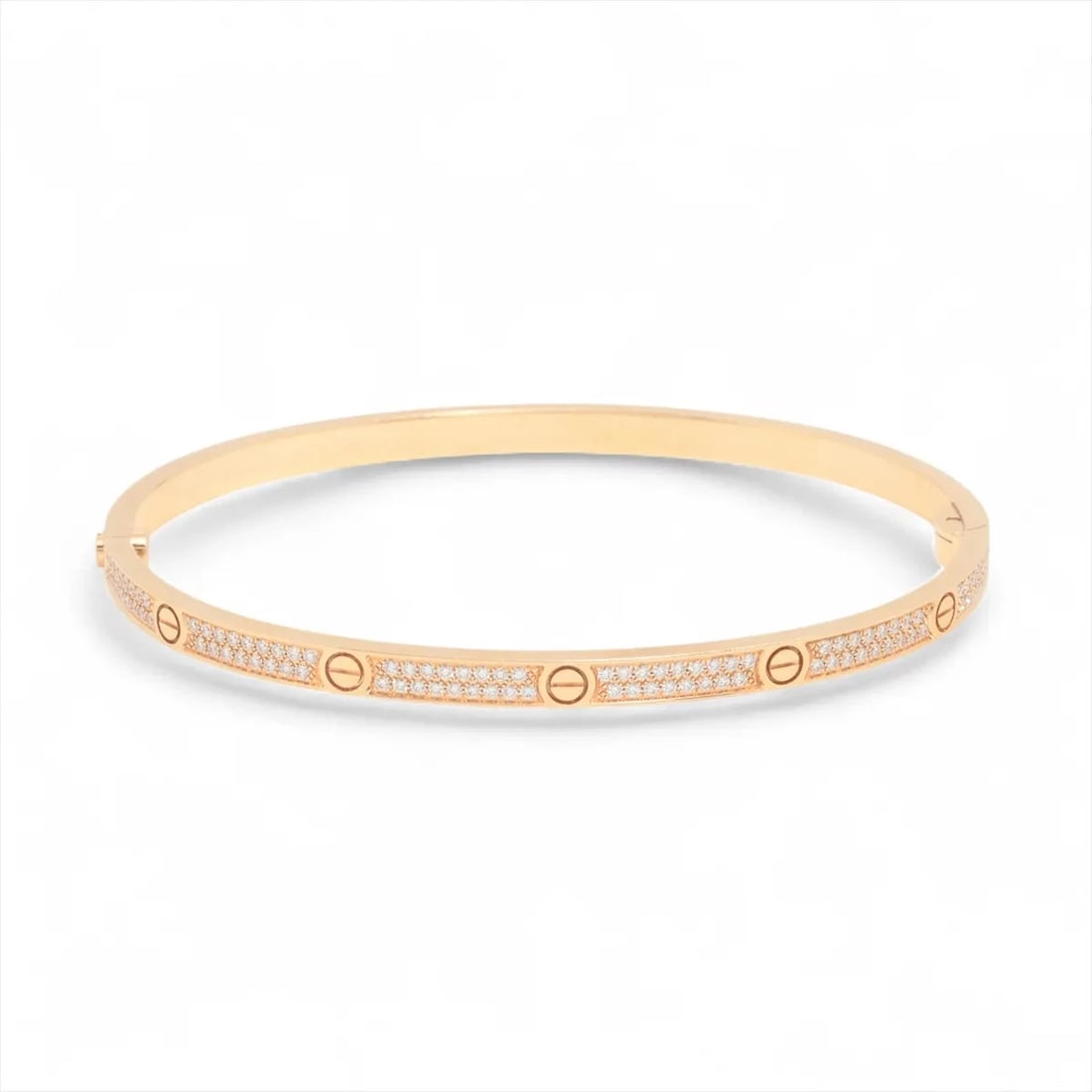 CARTIER LOVE SM PAVE DIAMOND BRACELET: Cartier Love SM Pave diamond Bracelet Brand: Cartier Type/Style: Bracelet Material: 750(PG) Color: pink gold Size: Bracelet length:17cm Accessories: None Accessories Notice: When purchasing pre-owned