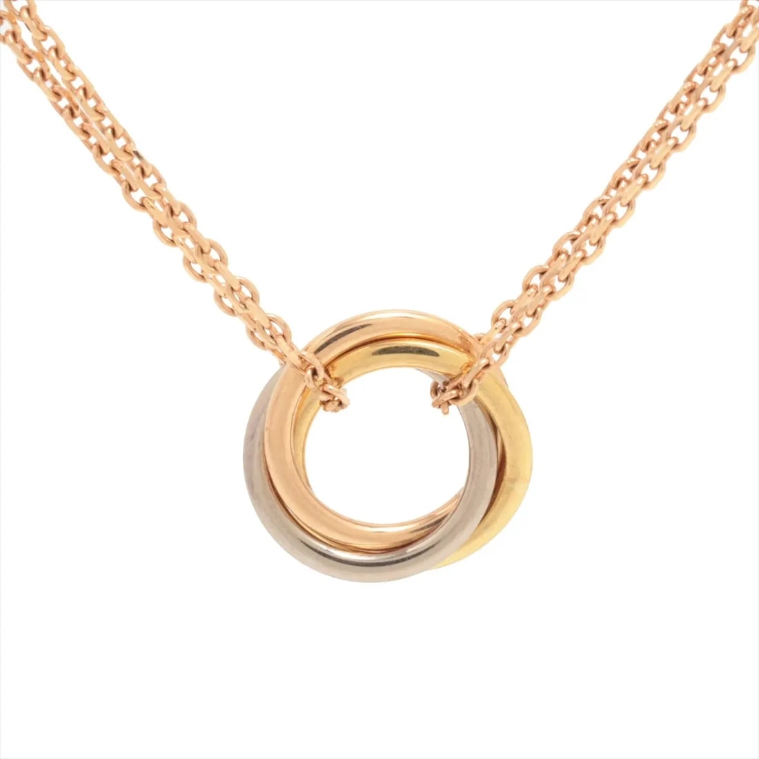 CARTIER SWEET TRINITY NECKLACE 750(YG PG WG): Cartier Sweet Trinity Necklace 750(YG PG WG) Brand: Cartier Type/Style: Necklace Material: 750(YG?PG?WG) Color: YG?PG?WG Size: Chain length:41cm Accessories: None Accessories Notice: When purchasing