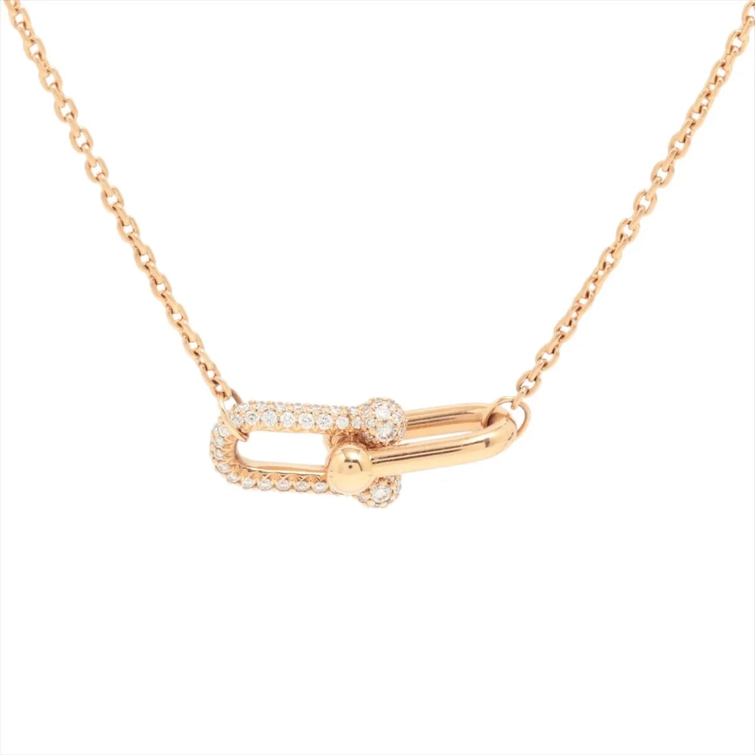 TIFFANY HARDWARE DOUBLE LINK DIAMOND NECKLACE 750(PG): Tiffany Hardware double link diamond Necklace 750(PG) Brand: Tiffany Type/Style: Necklace Material: 750(PG) Color: pink gold Size: Chain length:46.1cm Accessories: None Accessories Notice: