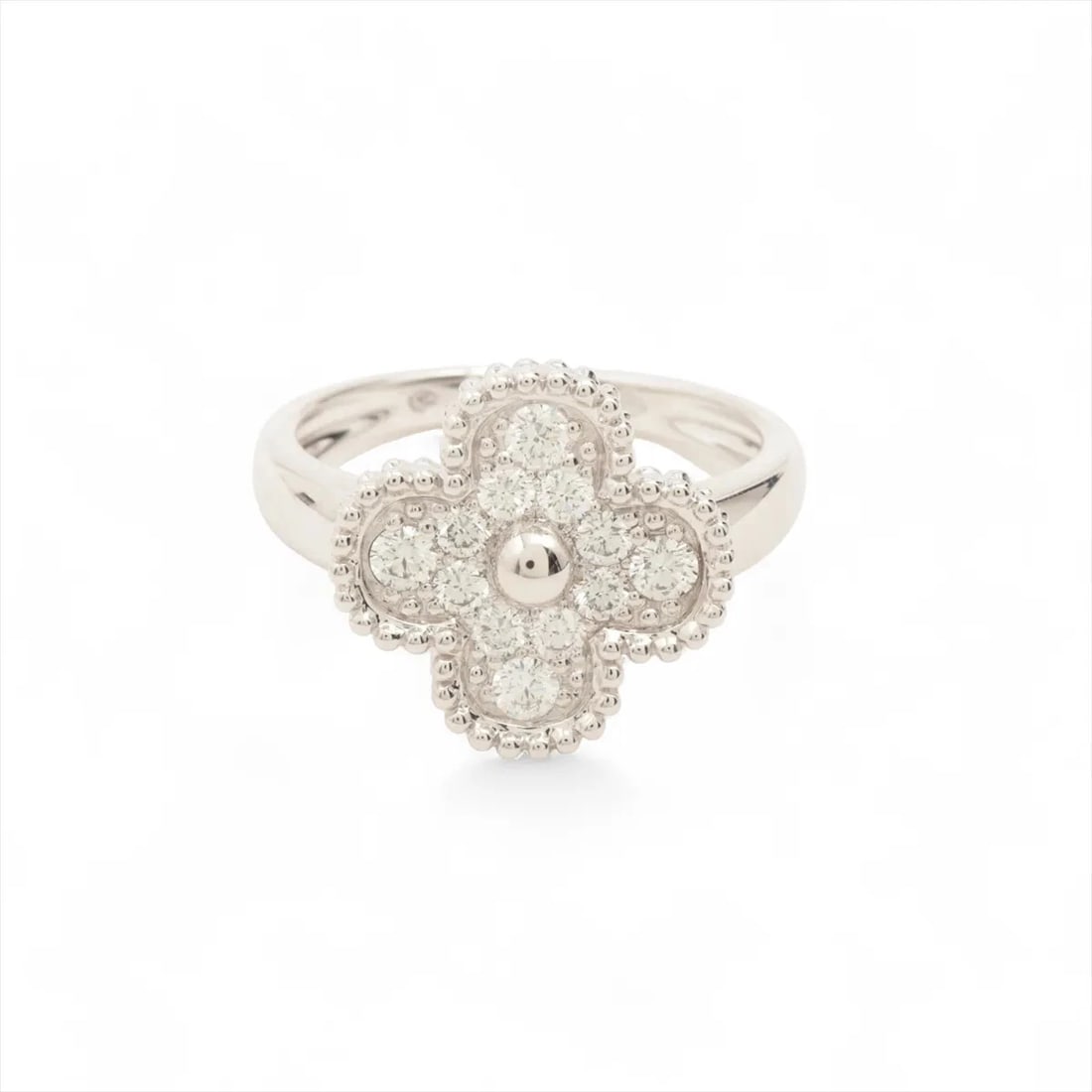 VAN CLEEF & ARPELS ALHAMBRA DIAMOND RING: Van Cleef & Arpels Alhambra diamond Ring Brand: Van Cleef & Arpels Type/Style: Ring Material: 750(WG) Color: White Gold Size: 6.25 - 6.5 US Accessories: None Accessories Notice: When purcha