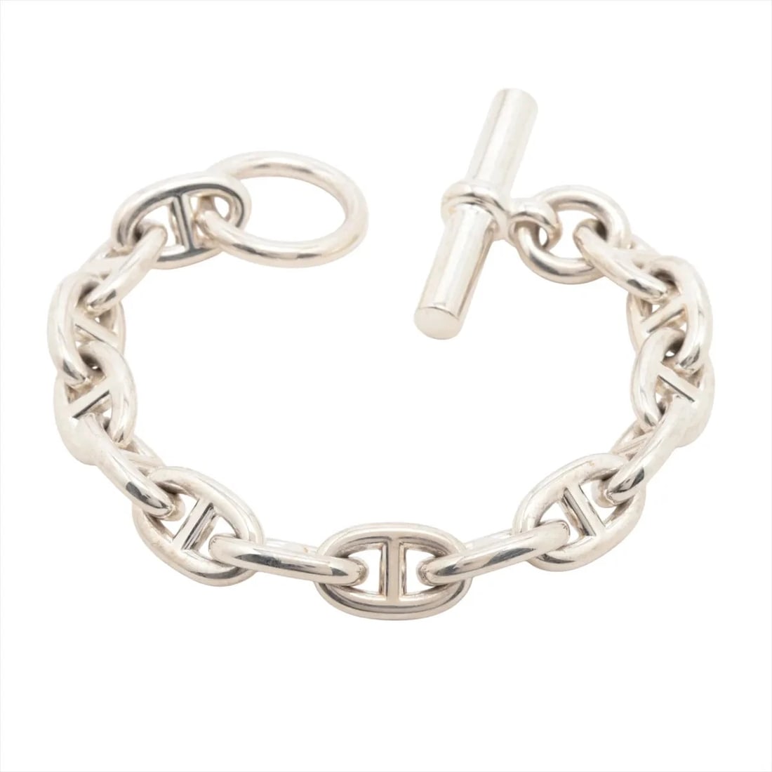 HERMES CHAINE D'ANCRE MM BRACELET: Hermes Chaine d'Ancre MM Bracelet Brand: Hermes Type/Style: Bracelet Material: 925 Color: Silver Size: Bracelet length:13.5cm Accessories: None Accessories Notice: When purchasing pre-owned goods,