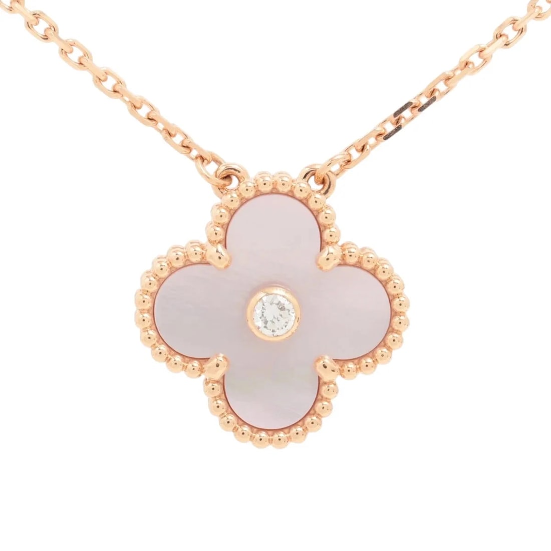VAN CLEEF & ARPELS ALHAMBRA PINK DIAMOND NECKLACE: Van Cleef & Arpels Alhambra Pink diamond Necklace Brand: Van Cleef & Arpels Type/Style: Necklace Material: 750(PG) Color: pink gold Size: Chain length:42cm Accessories: None Accessories Notice: When