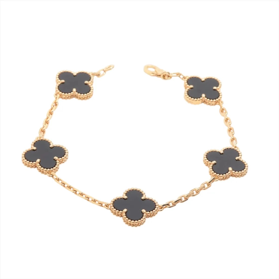 VAN CLEEF & ARPELS ONYX BRACELET 750(YG): Van Cleef & Arpels Onyx Bracelet 750(YG) Brand: Van Cleef & Arpels Type/Style: Bracelet Material: 750(YG) Color: Yellow Gold Size: Bracelet length:19cm Accessories: None Accessories Notice: When