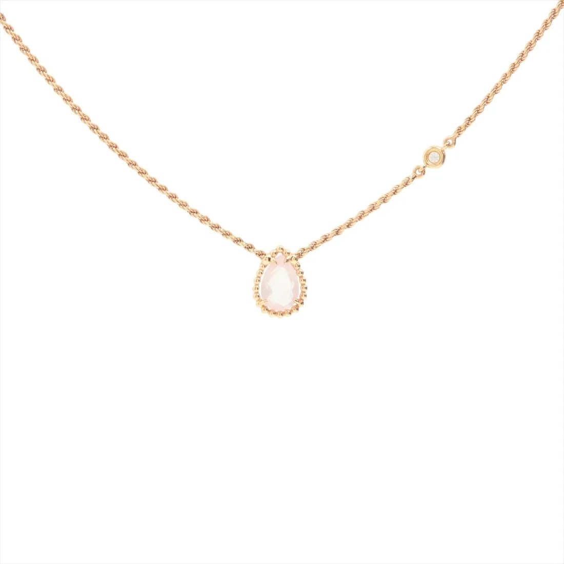 BOUCHERON PINK QUARTZ DIAMOND NECKLACE 750(PG): Boucheron pink quartz diamond Necklace 750(PG) Brand: Boucheron Type/Style: Necklace Material: 750(PG), Main Stone Natural Color: Pink Gold Size: Chain length:44.2cm Accessories: None Accessories