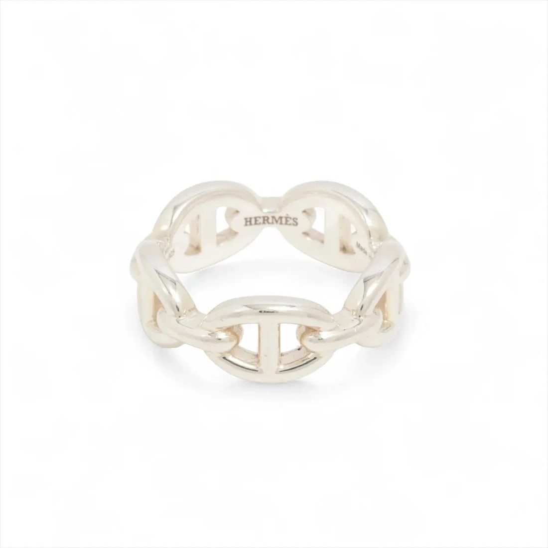 HERMES CHAINE D'ANCRE ENCHAINEE RING: Hermes Chaine d'Ancre Enchainee Ring Brand: Hermes Type/Style: Ring Material: 925 Color: Silver Size: 5.5 - 5.75 US Accessories: None Accessories Notice: When purchasing pre-owned goods, p