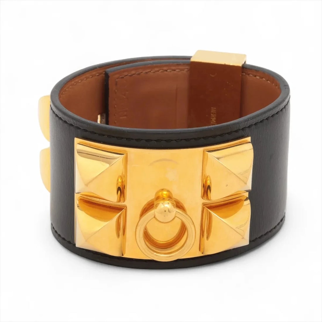 HERMES COLLIER DE CHIEN BRACELET GP & LEATHER BLACK?GOLD: Hermes Collier de Chien Bracelet GP & Leather Black?Gold Brand: Hermes Type/Style: Bracelet Material: GP & Leather Color: Black?Gold Size: Bracelet length:17cm Accessories: None Accessories Notice: