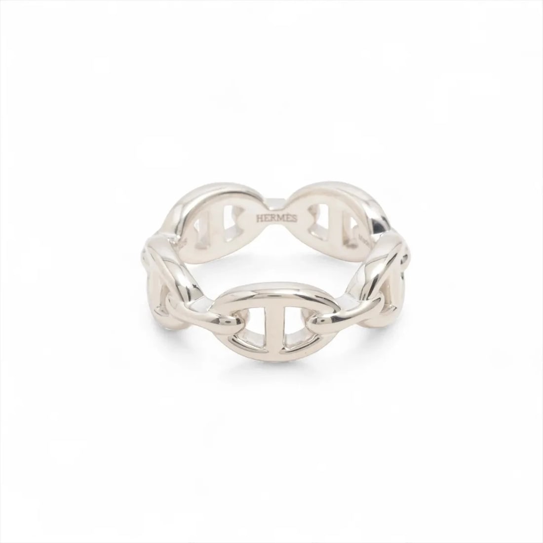 HERMES CHAINE D'ANCRE ENCHAINEE RING: Hermes Chaine d'Ancre Enchainee Ring Brand: Hermes Type/Style: Ring Material: 925 Color: Silver Size: 6.25 - 6.5 US Accessories: None Accessories Notice: When purchasing pre-owned goods, please refer