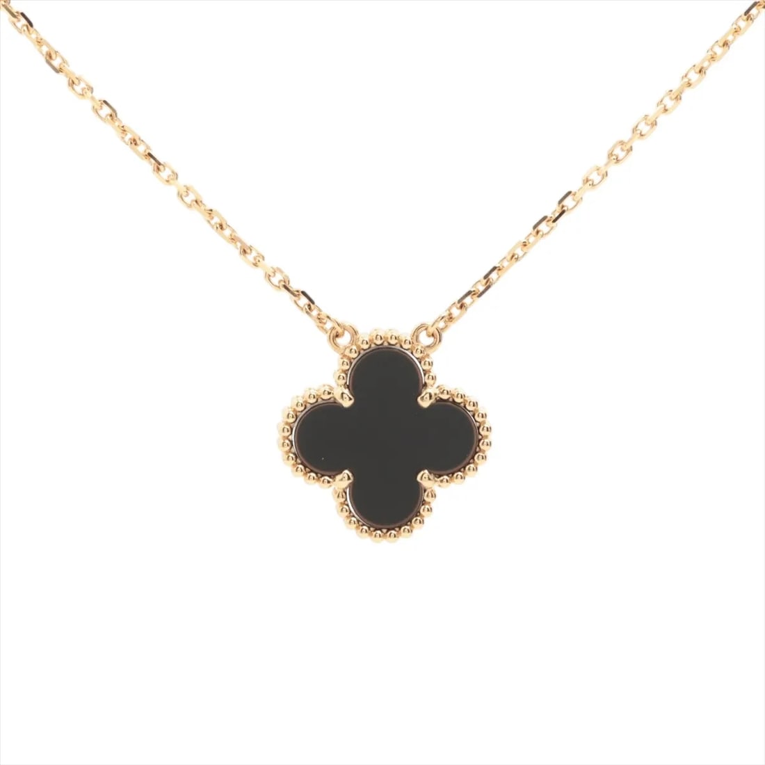VAN CLEEF & ARPELS ALHAMBRA ONYX NECKLACE: Van Cleef & Arpels Alhambra Onyx Necklace Brand: Van Cleef & Arpels Type/Style: Necklace Material: 750(YG) Color: Yellow Gold Size: Chain length:42cm Accessories: None Accessories Notice: When