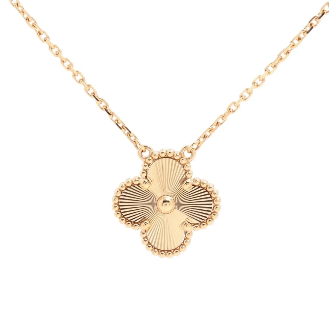 VAN CLEEF & ARPELS ALHAMBRA GUILLOCHE NECKLACE: Van Cleef & Arpels Alhambra Guilloche Necklace Brand: Van Cleef & Arpels Type/Style: Necklace Material: 750(YG) Color: Yellow Gold Size: Chain length:42.1cm Accessories: None Accessories Notice: When