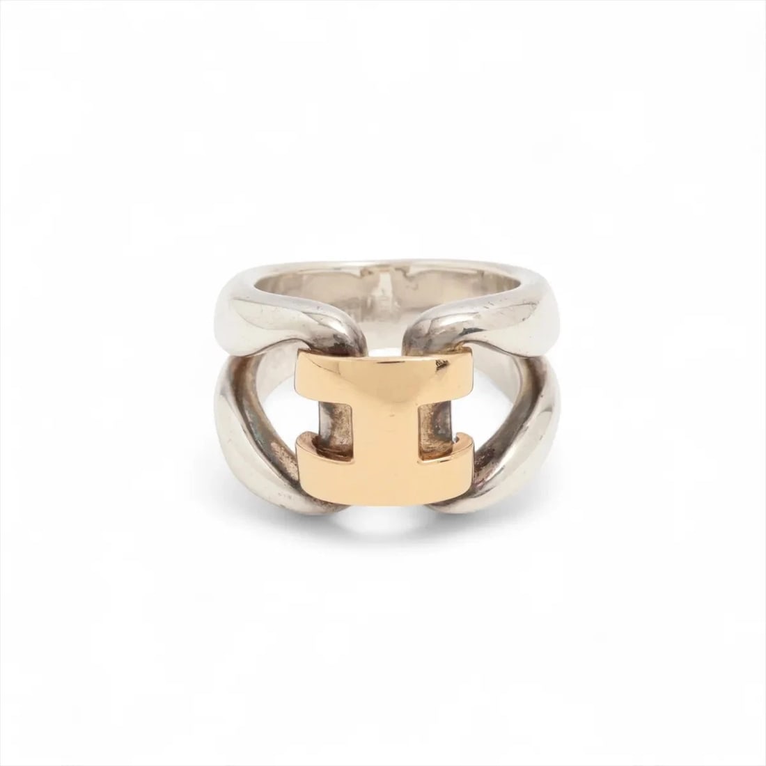 HERMES HISTORY RING 925?750 SILVER X GOLD: Hermes History Ring 925?750 Silver x gold Brand: Hermes Type/Style: Ring Material: 925?750 Color: Silver x gold Size: 4US Accessories: None Accessories Notice: When purchasing pre-owned go