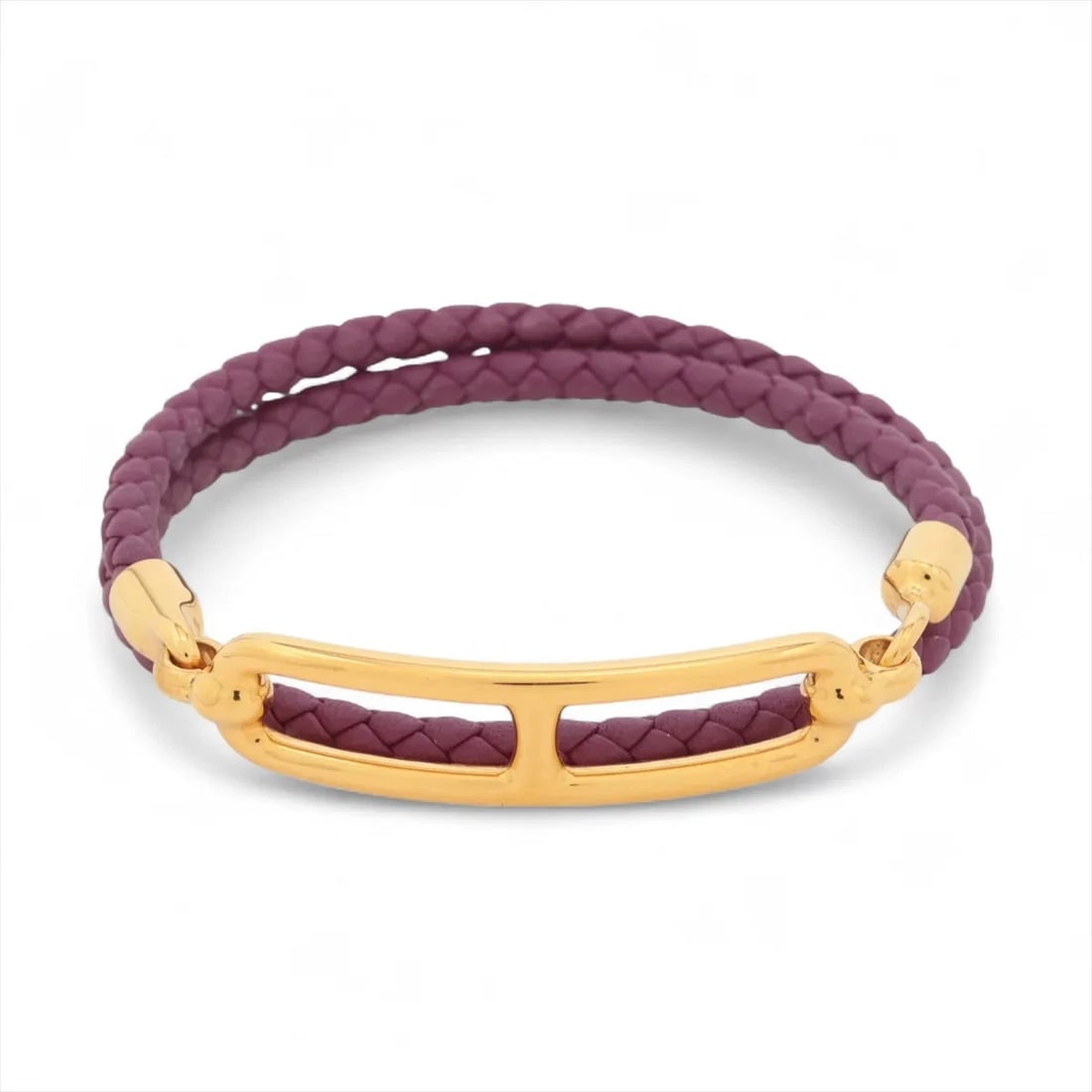 HERMES LOURIS DUBLETOUR BRACELET GP & LEATHER PURPLE X GOLD: Hermes Louris Dubletour Bracelet GP & Leather Purple x gold Brand: Hermes Type/Style: Bracelet Material: GP & Leather Color: Purple x gold Size: Bracelet length:15cm Accessories: None Accessories