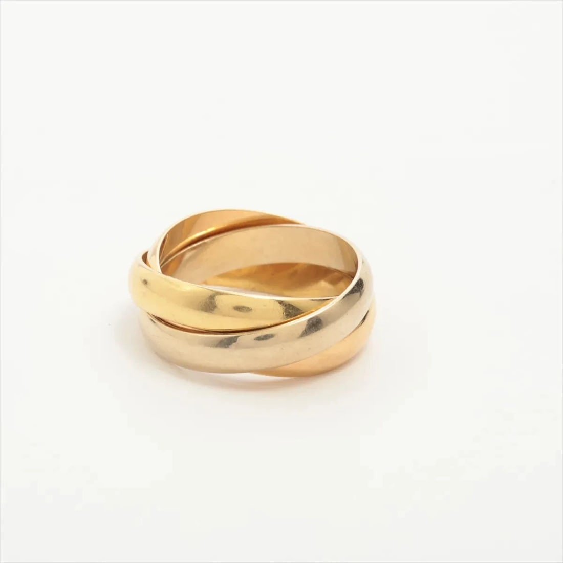 CARTIER TRINITY RING 750(YG PG WG): Cartier Trinity Ring 750(YG PG WG) Brand: Cartier Type/Style: Ring Material: 750(YG?PG?WG) Color: YG?PG?WG Size: 4.5 - 4.75 US Accessories: None Accessories Notice: When purchasing pre-owned goods,