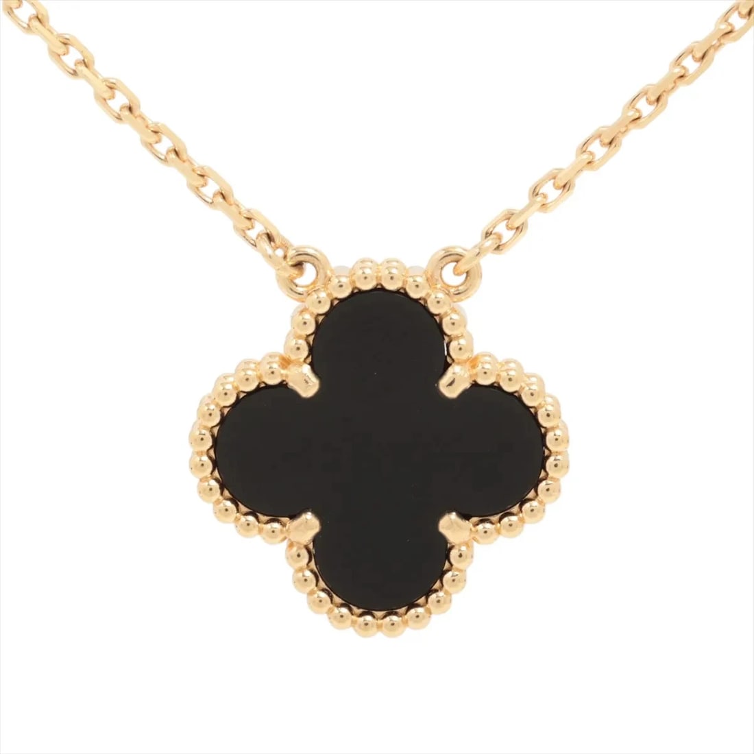 VAN CLEEF & ARPELS ALHAMBRA ONYX NECKLACE: Van Cleef & Arpels Alhambra Onyx Necklace Brand: Van Cleef & Arpels Type/Style: Necklace Material: 750(YG) Color: Yellow Gold Size: Chain length:41.6cm Accessories: None Accessories Notice: When