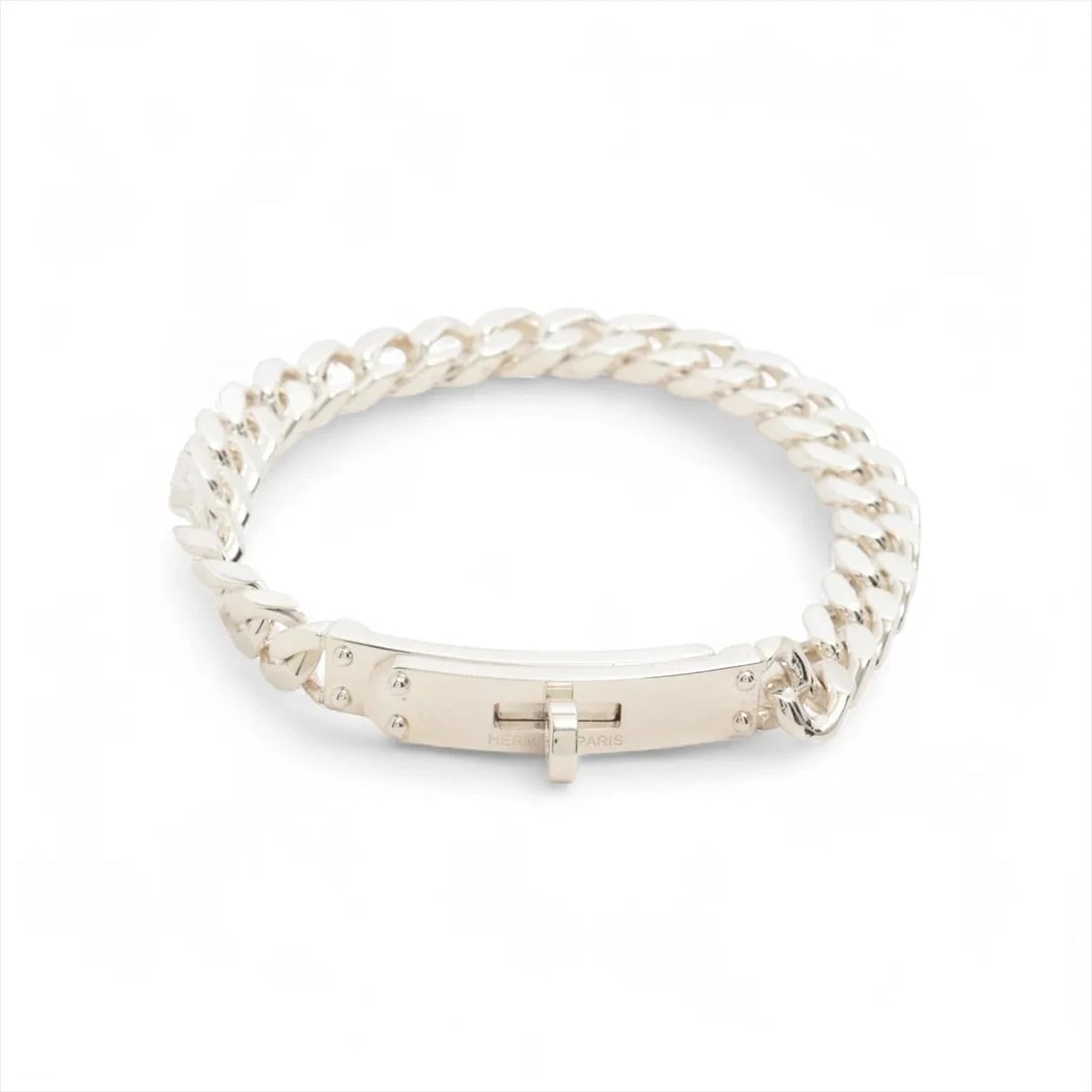 HERMES KELLY GRUMMET TPM BRACELET: Hermes Kelly Grummet TPM Bracelet Brand: Hermes Type/Style: Bracelet Material: 925 Color: Silver Size: Bracelet length:14cm Accessories: None Accessories Notice: When purchasing pre-owned goods,