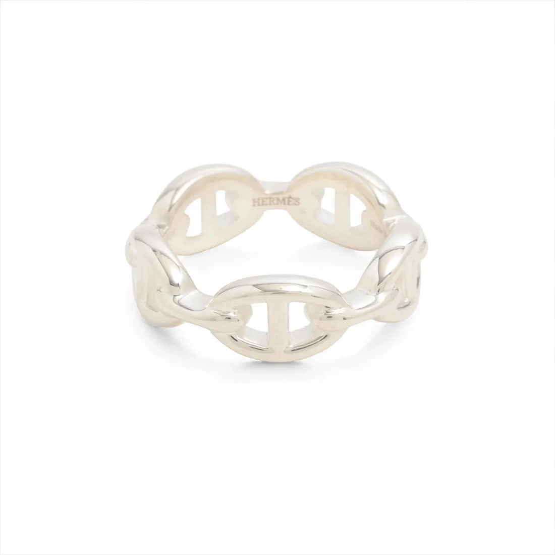 HERMES CHAINE D'ANCRE ENCHAINEE RING: Hermes Chaine d'Ancre Enchainee Ring Brand: Hermes Type/Style: Ring Material: 925 Color: Silver Size: 7.25 US Accessories: None Accessories Notice: When purchasing pre-owned goods, please
