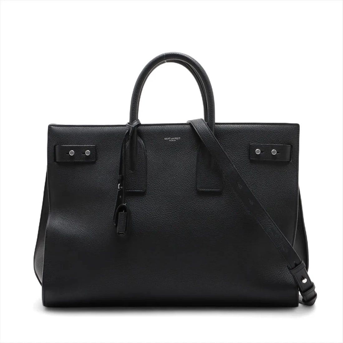 SAINT LAURENT PARIS LARGE SACKS DE JULES LEATHER 2 WAY HANDBAG: Saint Laurent Paris Large sacks de Jules Leather 2 Way Handbag Brand: Saint Laurent Paris Type/Style: Hand bag Material: Leather Color: Black Size: Height:11.4inchLength:15.7inchDepth:5.5inch Acce
