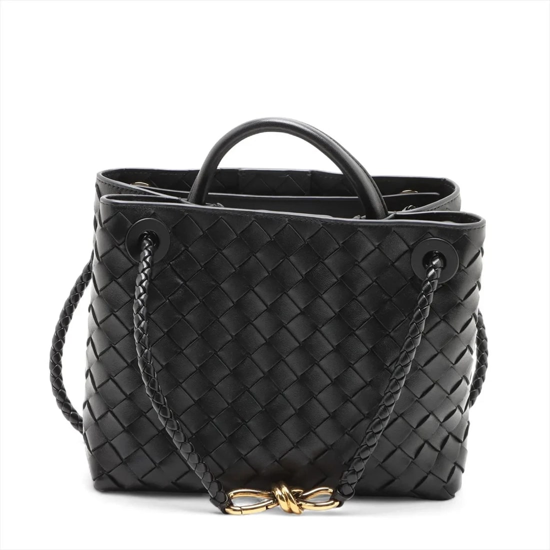 BOTTEGA VENETA INTRECCIATO SMALL ANDY AMO LEATHER 2 WAY HANDBAG BLACK: Bottega Veneta Intrecciato Small Andy Amo Leather 2 Way Handbag Black Brand: Bottega Veneta Type/Style: Hand bag Material: Leather Color: Black Size: Height:7.9inchLength:9.4inchDepth:4.5inch Acce