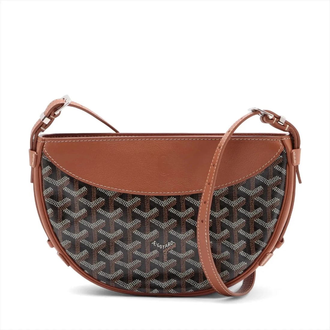 GOYARD HIRONDELLE PVC & LEATHER SHOULDER BAG BROWN X BLACK: Goyard Hirondelle PVC & leather Shoulder bag Brown x black Brand: Goyard Type/Style: Shoulder bag Material: PVC & leather Color: Brown x black Size: Height:6.3inchLength:9.8inchDepth:2.0inch Acces