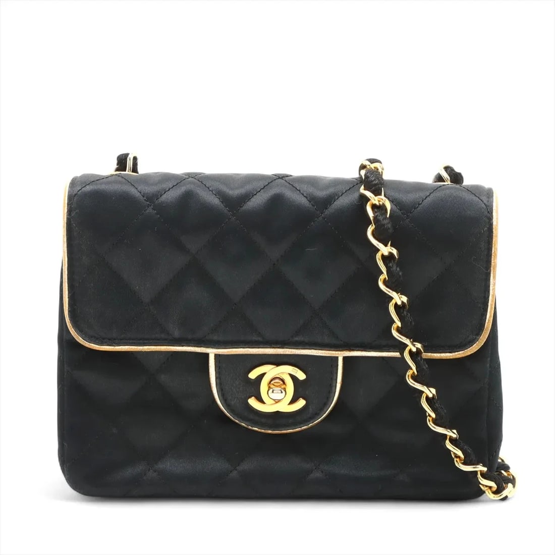 CHANEL MINI MATELASSE SATIN X LEATHER CHAIN BAG BLACK (1 of 5)