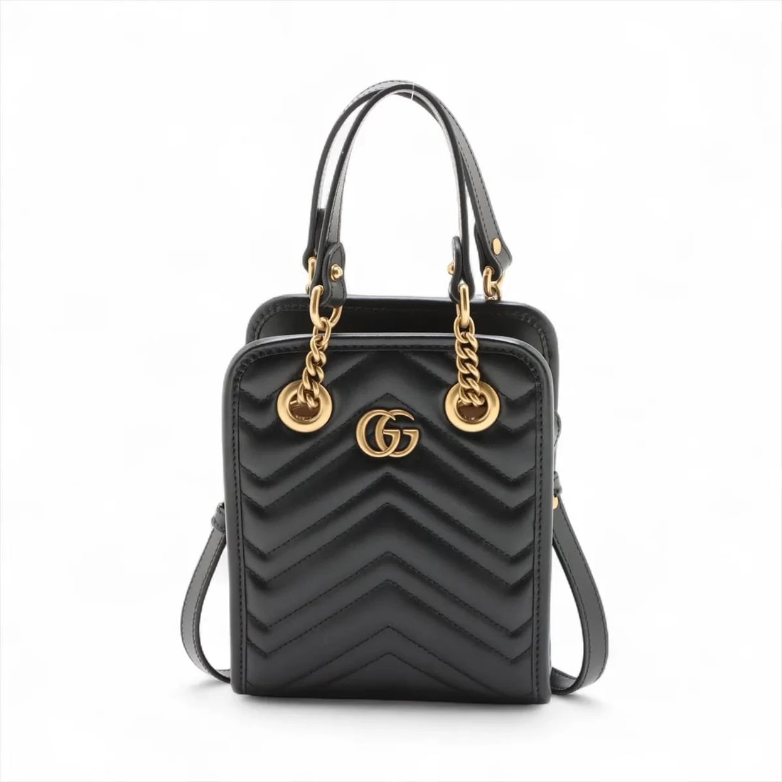 GUCCI GG MARMONT LEATHER 2 WAY HANDBAG BLACK (1 of 7)