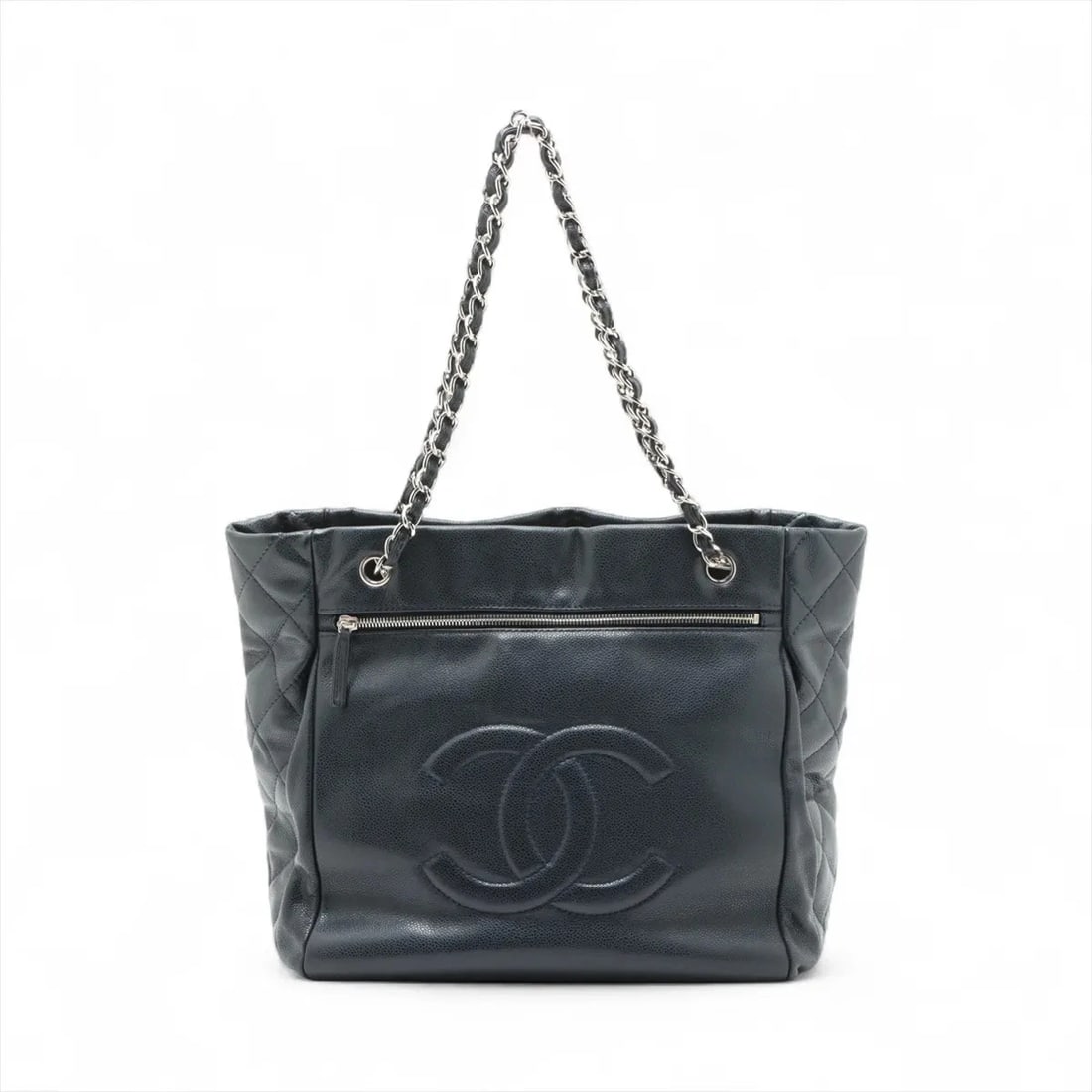 CHANEL MATELASSE CAVIAR SKIN CHAIN TOTE BAG NAVY BLUE: Chanel Matelasse Caviar Skin Chain Tote Bag Navy Blue Brand: Chanel Type/Style: Tote bag Material: Caviar Skin Color: Navy Blue Size: Height:11.8inchLength:11.2inchDepth:5.5inch Accessories: None
