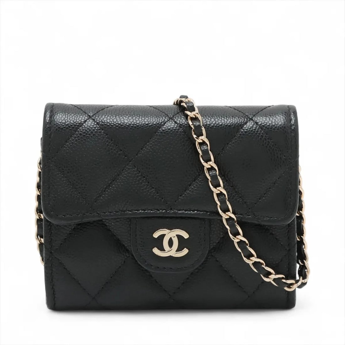 CHANEL MATELASSE CAVIAR SKIN CHAIN WALLET COIN PURSE BLACK: Chanel Matelasse Caviar Skin Chain Wallet Coin Purse Black Brand: Chanel Type/Style: Shoulder bag Material: Caviar Skin Color: Black Size: Height:3.5inchLength:4.3inchDepth:0.8inch Accessories: No