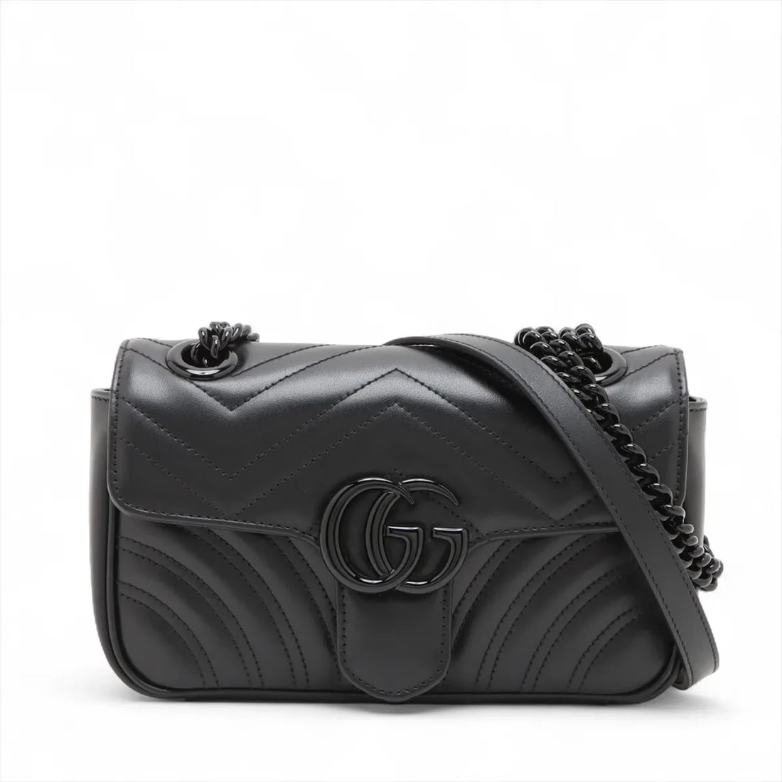 GUCCI GG MARMONT LEATHER CHAIN SHOULDER BAG BLACK (1 of 5)