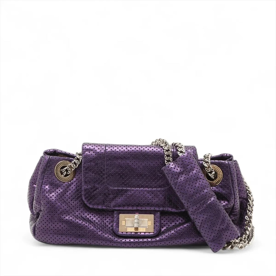 CHANEL 2.55 PUNCHING LEATHER CHAIN SHOULDER BAG PURPLE GOLD (1 of 6)