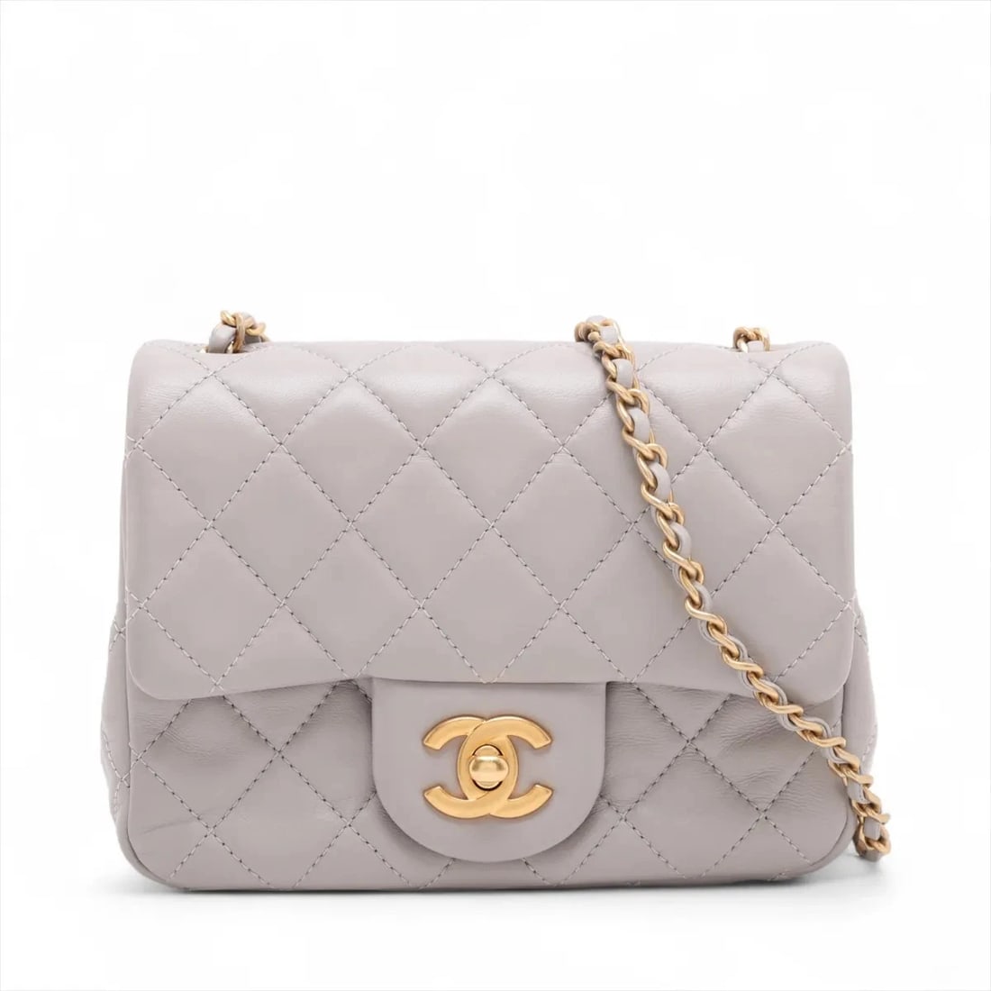 CHANEL MINI MATELASSE LAMBSKIN CHAIN BAG: Chanel Mini Matelasse Lambskin Chain Bag Brand: Chanel Type/Style: Shoulder Bag Material: Lambskin Color: Gray Size: Height:4.9inchLength:6.5inchDepth:2.6inch Accessories: None Accessories