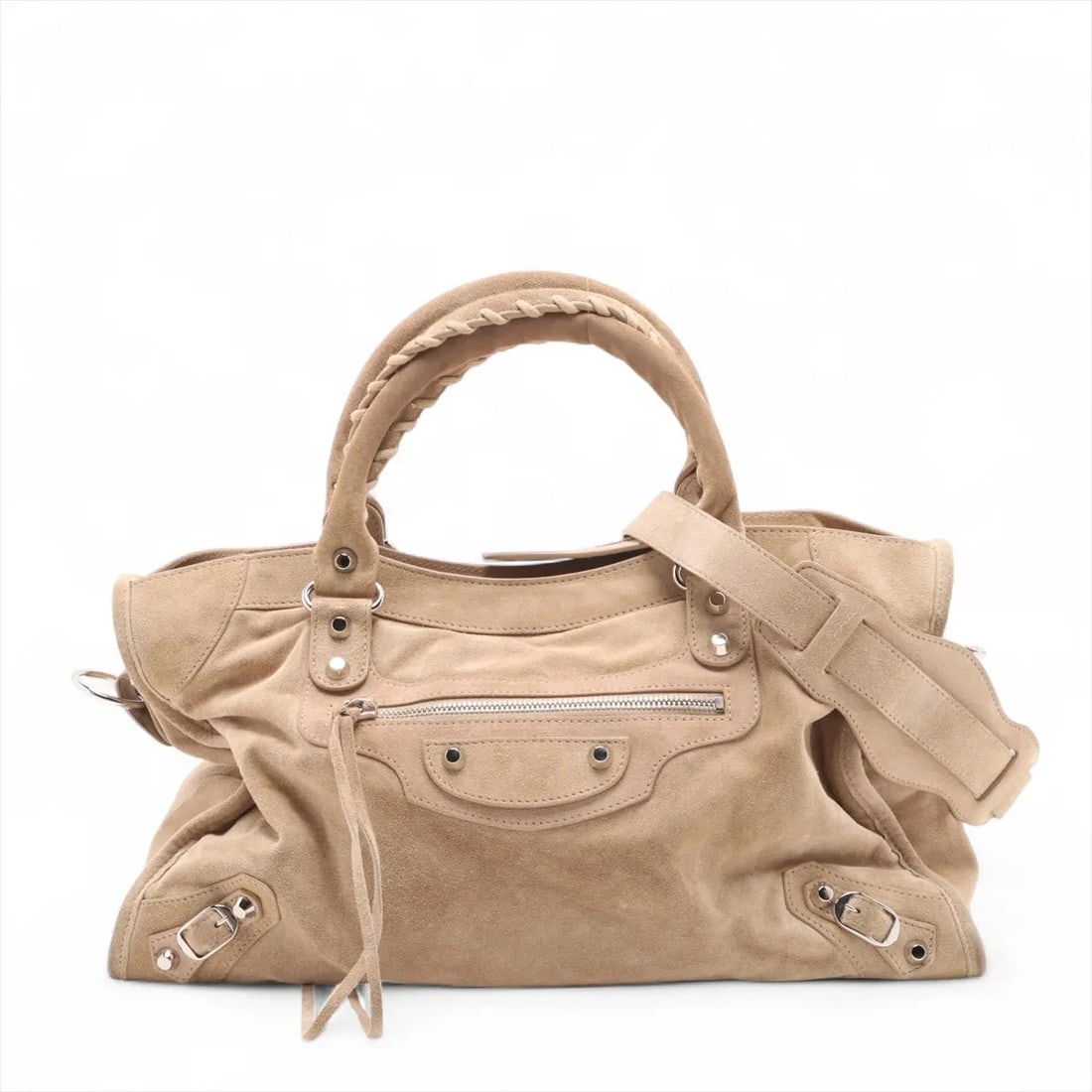 BALENCIAGA THE CITY SUEDE 2 WAY HANDBAG BEIGE (1 of 6)