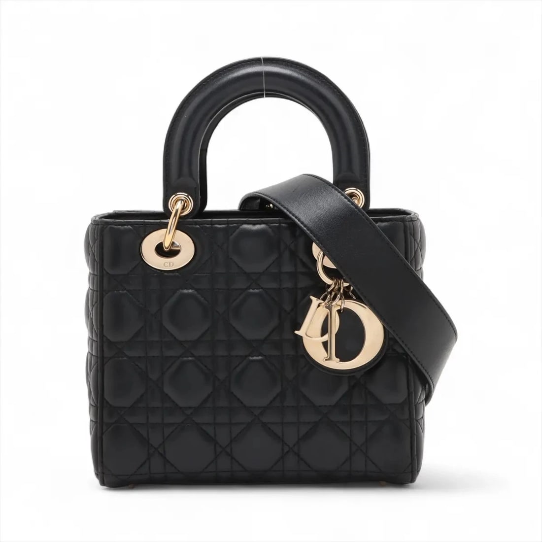 CHRISTIAN DIOR CANNAGE MY LADY DIOR LEATHER 2 WAY HANDBAG BLACK: Christian Dior Cannage My Lady Dior Leather 2 Way Handbag Black Brand: Christian Dior Type/Style: Hand bag Material: Leather Color: Black Size: Height:6.7inchLength:7.9inchDepth:3.3inch Accessorie