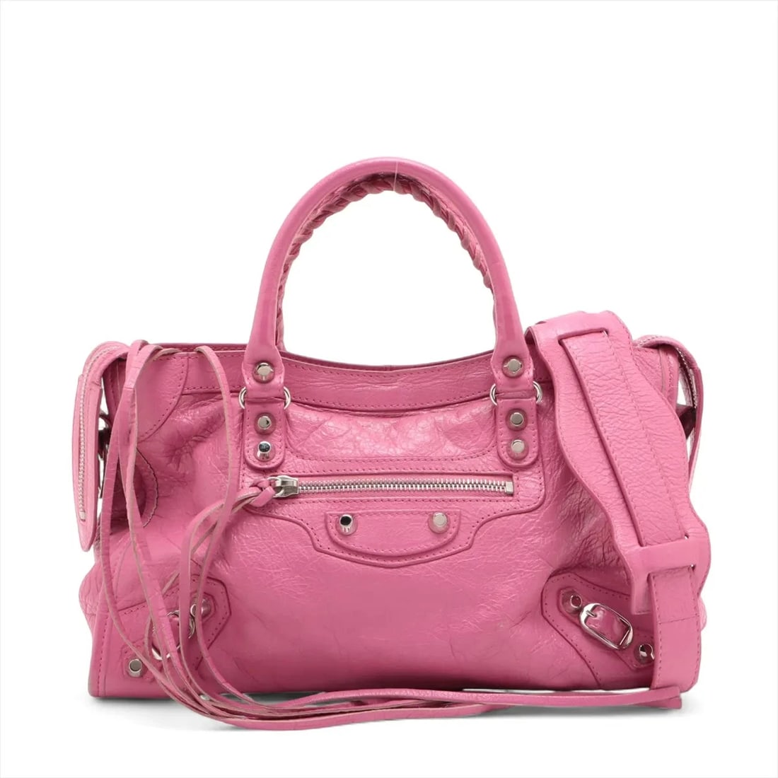 BALENCIAGA CLASSIC CITY LEATHER 2 WAY HANDBAG PINK: Balenciaga Classic City Leather 2 Way Handbag Pink Brand: Balenciaga Type/Style: Hand bag Material: Leather Color: Pink Size: Height:7.3inchLength:11.6inchDepth:3.1inch Accessories: None A