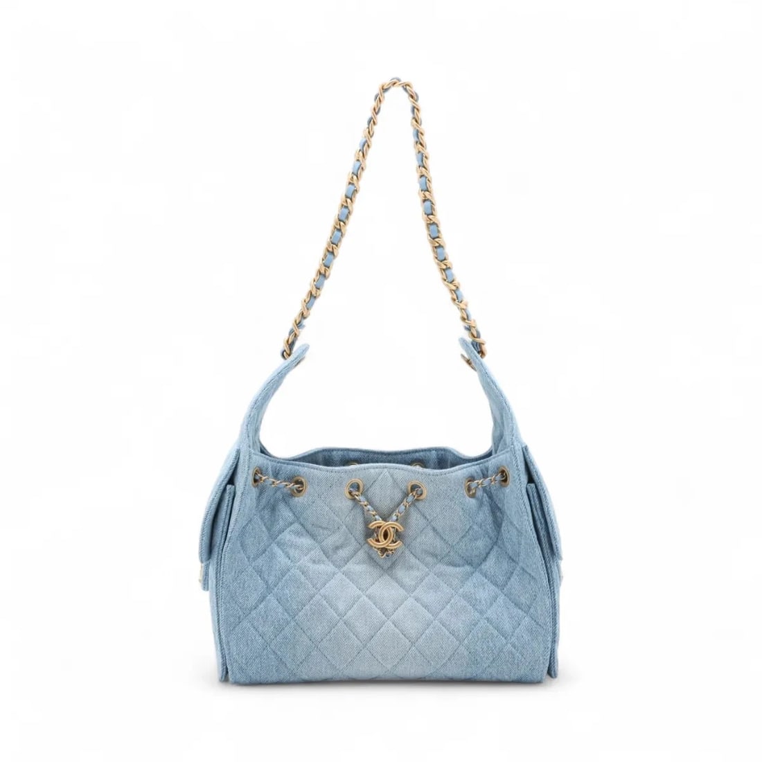 CHANEL CHANEL 25 SMALL DENIM CHAIN SHOULDER BAG BLUE: Chanel Chanel 25 Small Denim Chain Shoulder Bag Blue Brand: Chanel Type/Style: Shoulder bag Material: Denim Color: Blue Size: Height:7.9inchLength:11.0inchDepth:5.3inch Accessories: None A