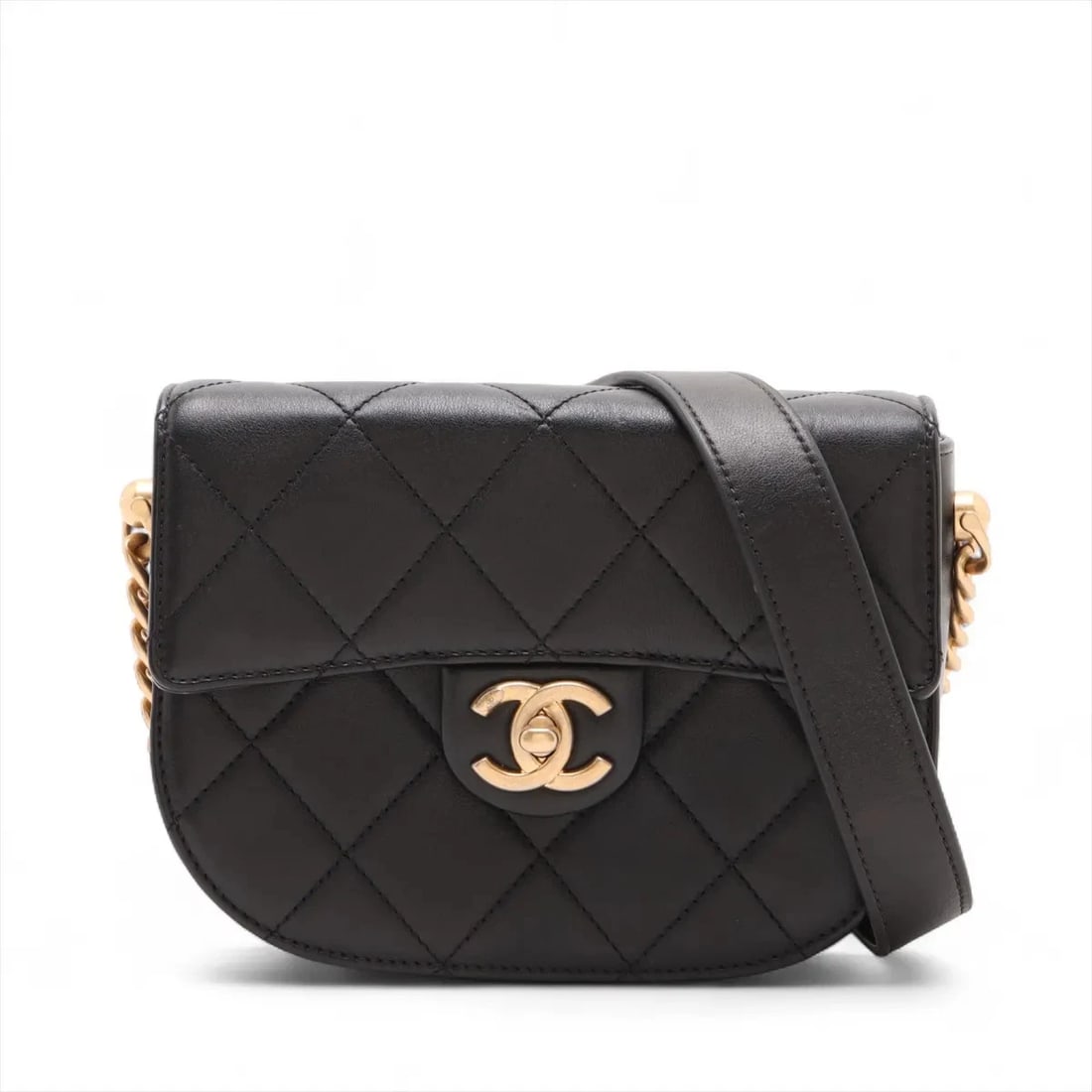 CHANEL MATELASSE LAMBSKIN CHAIN SHOULDER BAG BLACK: Chanel Matelasse Lambskin Chain Shoulder Bag Black Brand: Chanel Type/Style: Shoulder bag Material: Lambskin Color: Black Size: Height:5.5inchLength:7.3inchDepth:2.8inch Accessories: None