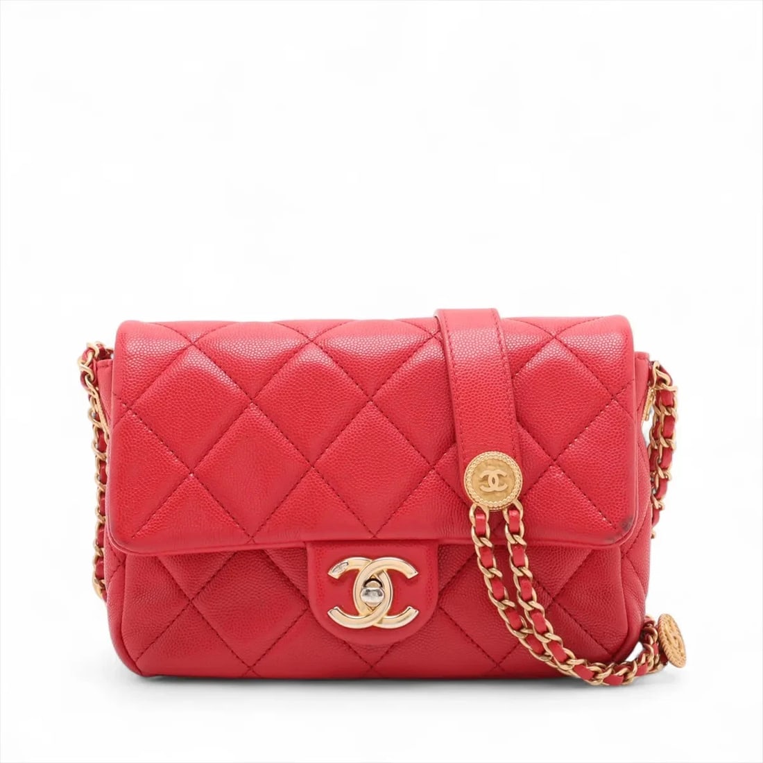 CHANEL MINI MATELASSE GRAINED CALFSKIN CHAIN SHOULDER BAG: Chanel Mini Matelasse Grained Calfskin Chain Shoulder Bag Brand: Chanel Type/Style: Shoulder bag Material: Caviar Skin Color: Red Size: Height:5.3inchLength:7.7inchDepth:2.2inch Accessories: None