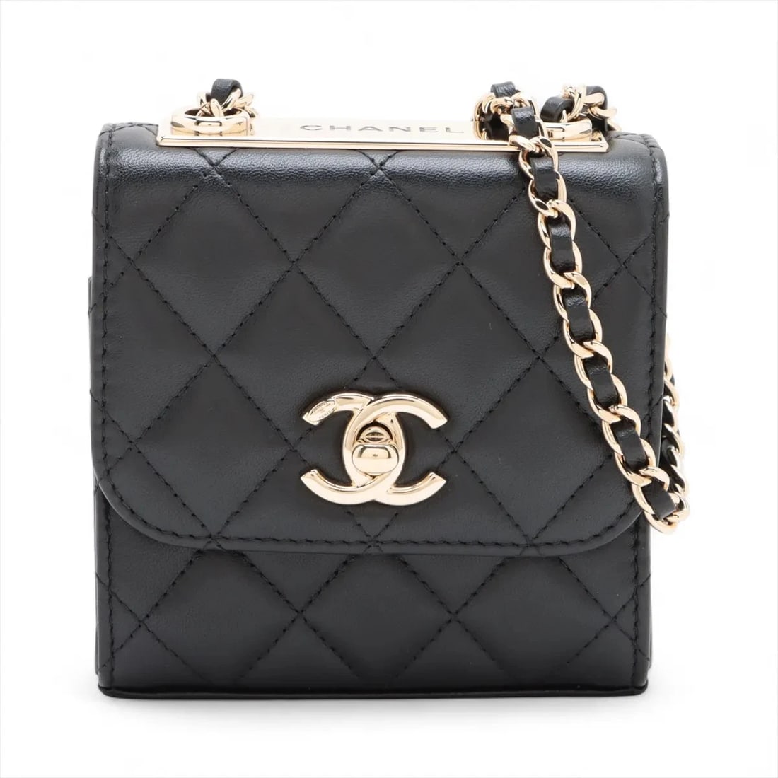 CHANEL TRENDY CC LAMBSKIN SINGLE FLAP SINGLE CHAIN BAG: Chanel Trendy CC Lambskin Single Flap Single Chain Bag Brand: Chanel Type/Style: Shoulder bag Material: Lambskin Color: Black Size: Height:4.5inchLength:4.3inchDepth:2.0inch Accessories: None