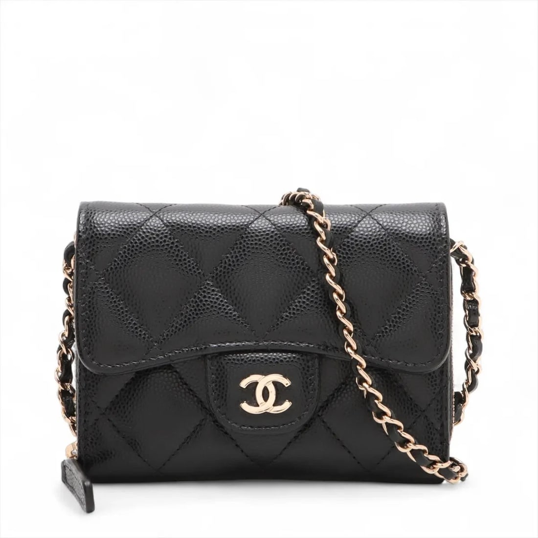 CHANEL MINI MINI MATELASSE CAVIAR SKIN CHAIN WALLET BLACK: Chanel Mini Mini Matelasse Caviar Skin Chain Wallet Black Brand: Chanel Type/Style: Shoulder bag Material: Caviar Skin Color: Black Size: Height:3.5inchLength:4.5inchDepth:0.8inch Accessories: Non