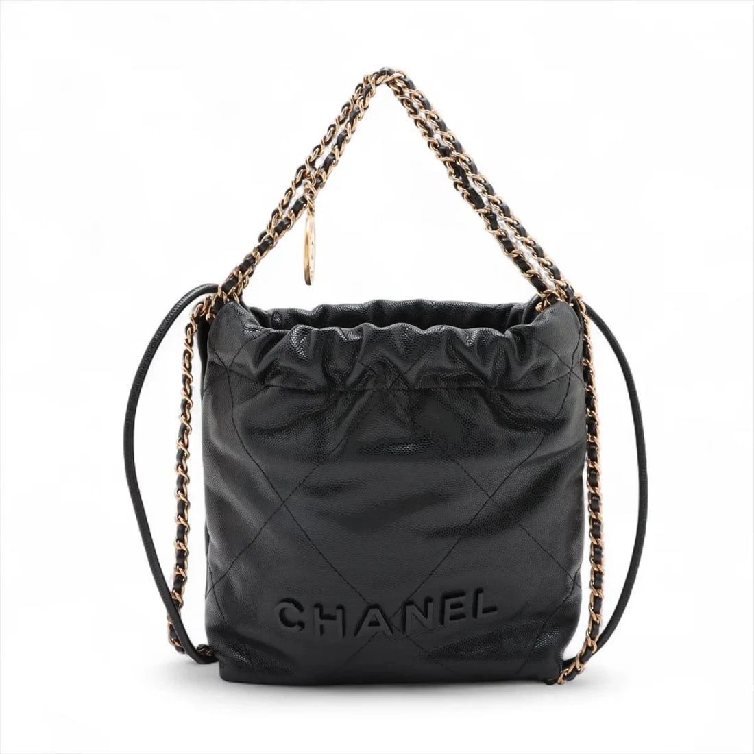 CHANEL CHANEL 22 MINI GRAINED CALFSKIN CHAIN SHOULDER BAG: Chanel Chanel 22 Mini Grained Calfskin Chain Shoulder Bag Brand: Chanel Type/Style: Shoulder bag Material: Caviar Skin Color: Black Size: Height:7.5inchLength:6.7inchDepth:2.2inch Accessories: Non