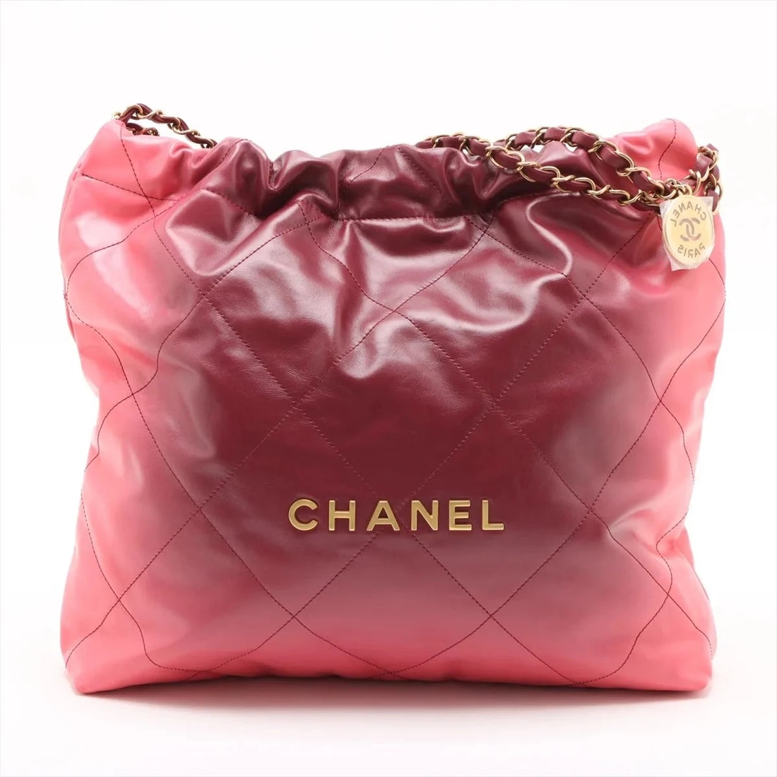 CHANEL CHANEL 22 SHINY CALFSKIN CHAIN SHOULDER BAG: Chanel Chanel 22 shiny calfskin Chain Shoulder Bag Brand: Chanel Type/Style: Shoulder bag Material: shiny calfskin Color: Pink Size: Height:13.0inchLength:13.8inchDepth:3.1inch Accessories: None <