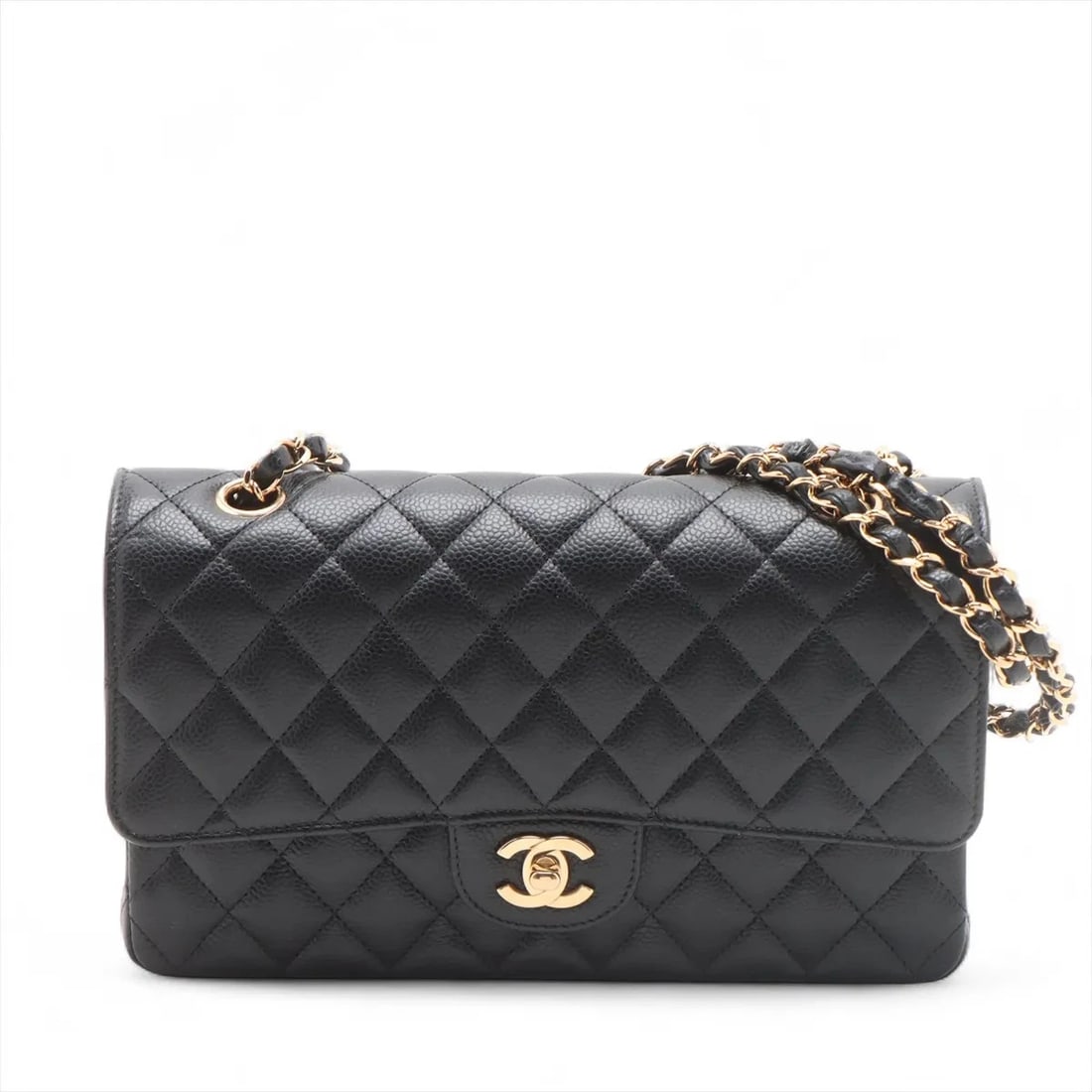 CHANEL MATELASSE 25 GRAINED CALFSKIN CHAIN BAG BLACK: Chanel Matelasse 25 Grained Calfskin Chain Bag Black Brand: Chanel Type/Style: Shoulder bag Material: Caviar Skin Color: Black Size: Height:5.9inchLength:9.8inchDepth:2.4inch Accessories: None