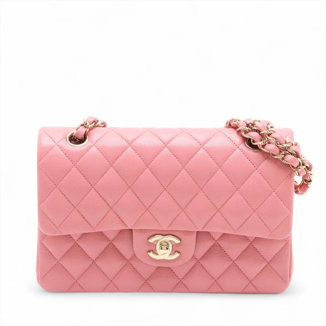 CHANEL MATELASSE 23 GRAINED CALFSKIN CHAIN BAG PINK: Chanel Matelasse 23 Grained Calfskin Chain Bag Pink Brand: Chanel Type/Style: Shoulder bag Material: Caviar Skin Color: Pink Size: Height:6.1inchLength:8.9inchDepth:2.4inch Accessories: None <