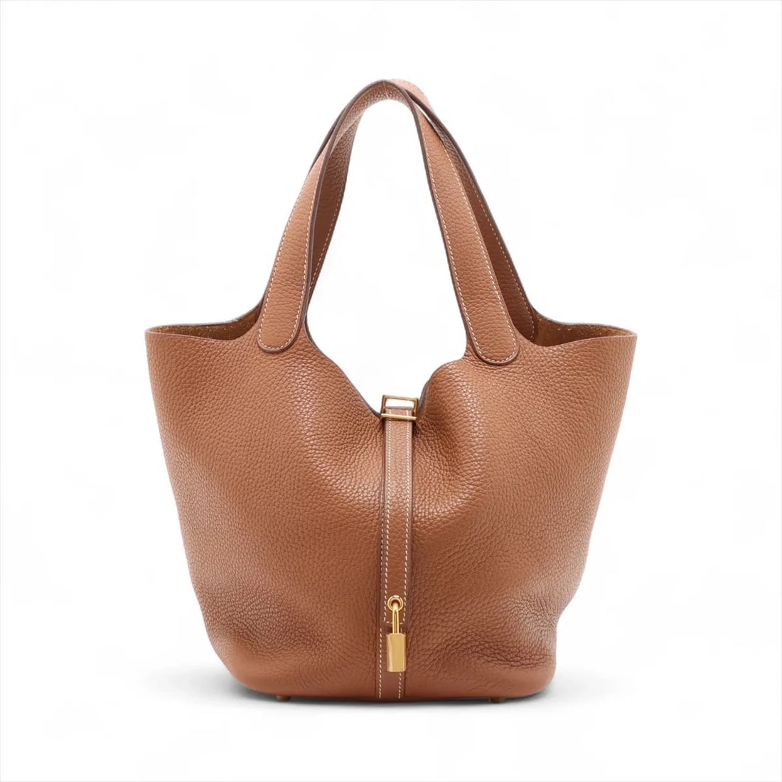 HERMES PICOTIN LOCK 22 MM TAURILLON CLEMENCE GOLD: Hermes Picotin Lock 22 MM Taurillon Clemence Gold Brand: Hermes Type/Style: Hand bag Material: Taurillon Clemence Color: Gold Size: Height:8.5inchLength:8.7inchDepth:6.9inch Accessories: None