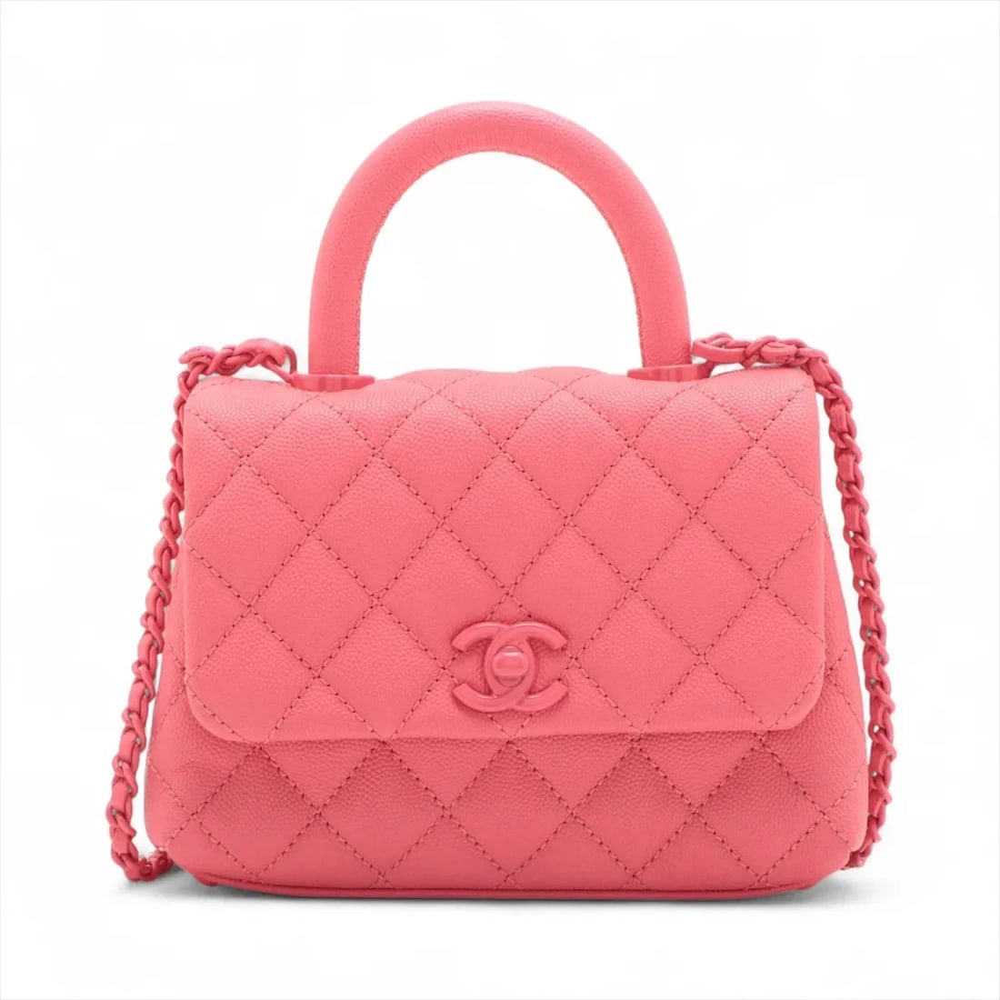 CHANEL COCO HANDLE CAVIAR SKIN 2 WAY HANDBAG: Chanel Coco handle Caviar Skin 2 Way Handbag Brand: Chanel Type/Style: Shoulder bag Material: Caviar Skin Color: Pink Size: Height:5.1inchLength:7.1inchDepth:3.1inch Accessories: None Acce