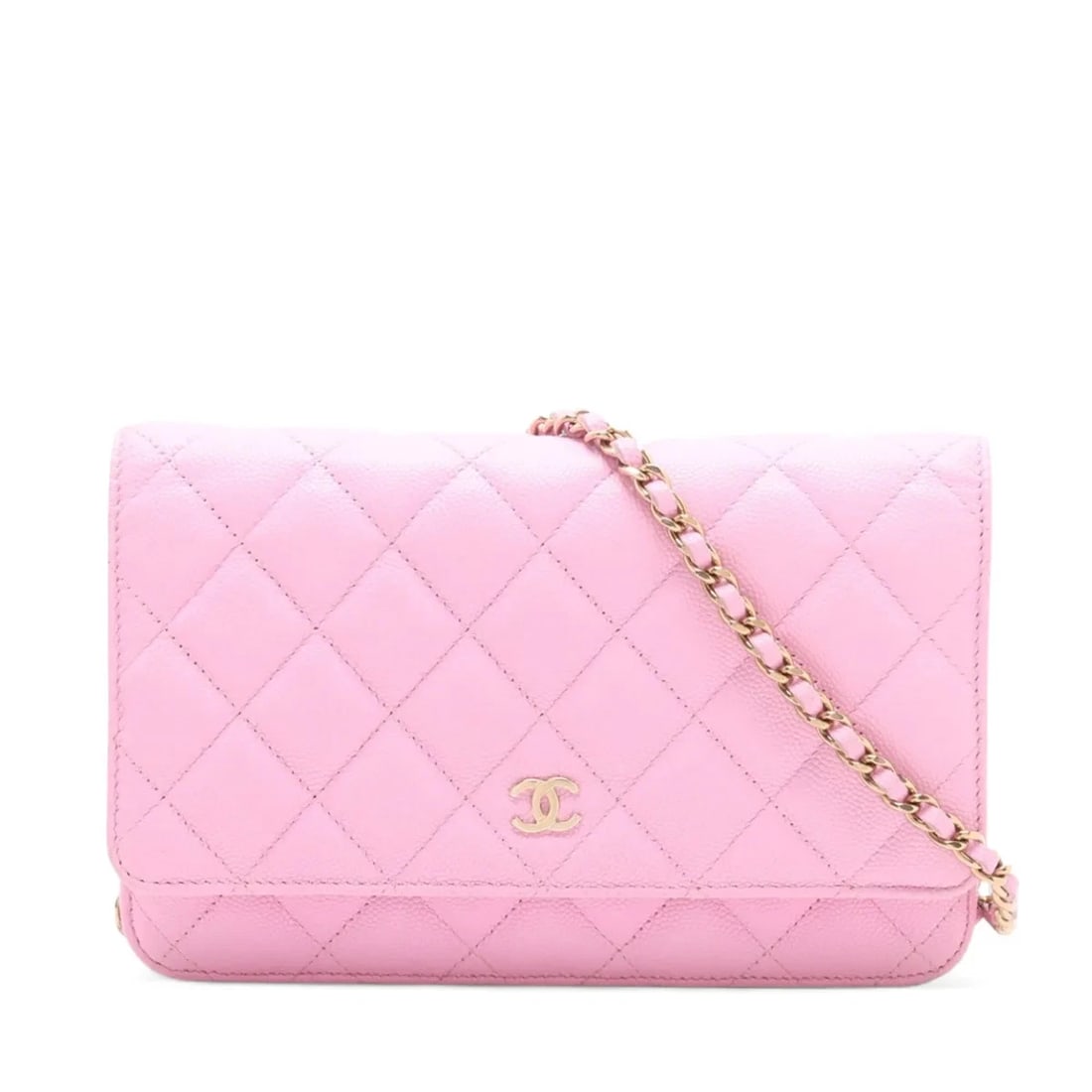 CHANEL MATELASSE CAVIAR SKIN CHAIN WALLET PINK GOLD: Chanel Matelasse Caviar Skin Chain Wallet Pink Gold Brand: Chanel Type/Style: Shoulder bag Material: Caviar Skin Color: Pink Size: Height:4.9inchLength:7.7inchDepth:1.6inch Accessories: None <
