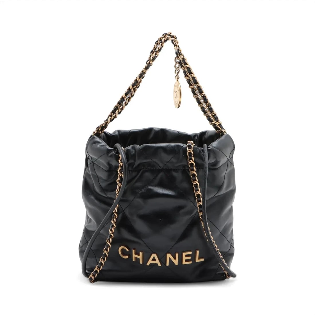 CHANEL CHANEL 22 MINI SHINY CALFSKIN CHAIN SHOULDER BAG: Chanel Chanel 22 Mini shiny calfskin Chain Shoulder Bag Brand: Chanel Type/Style: Shoulder bag Material: shiny calfskin Color: Black Size: Height:7.1inchLength:6.7inchDepth:2.6inch Accessories: No