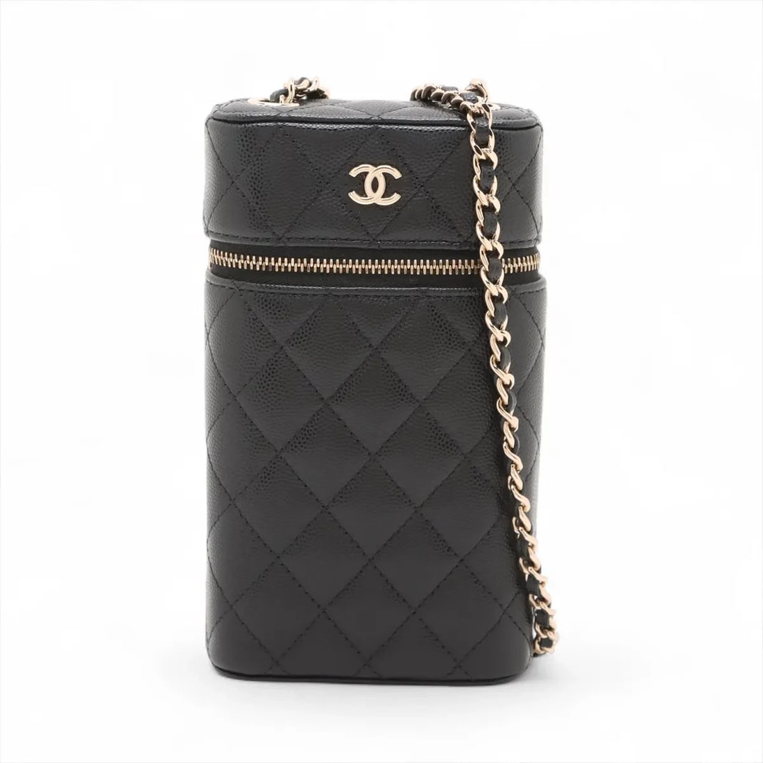 CHANEL MATELASSE CAVIAR SKIN CHAIN SHOULDER BAG: Chanel Matelasse Caviar Skin Chain Shoulder Bag Brand: Chanel Type/Style: Shoulder bag Material: Caviar Skin Color: Black Size: Height:6.9inchLength:3.9inchDepth:1.6inch Accessories: None