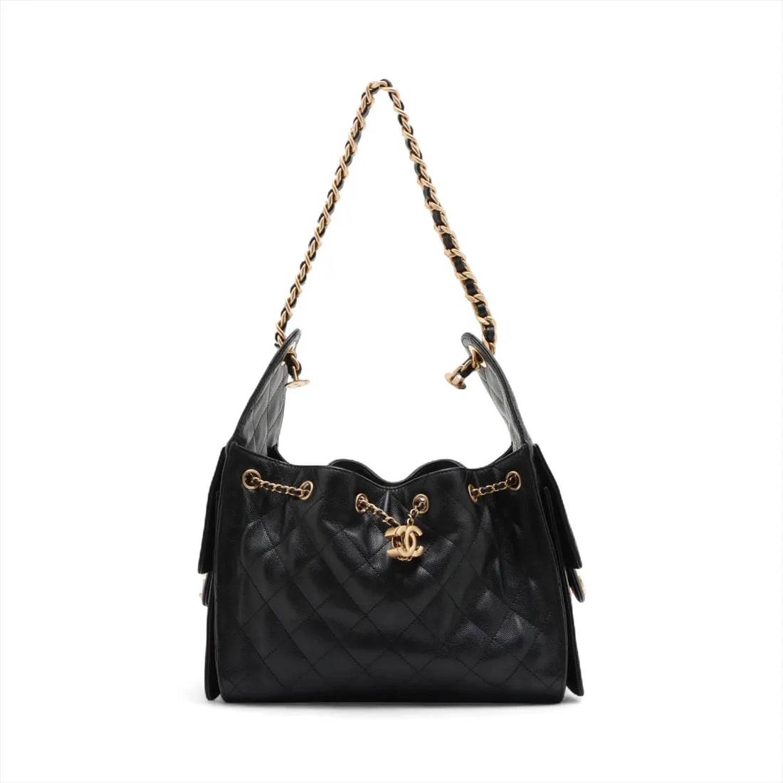 CHANEL CHANEL 25 SMALL GRAINED CALFSKIN CHAIN SHOULDER BAG: Chanel Chanel 25 Small Grained Calfskin Chain Shoulder Bag Brand: Chanel Type/Style: Shoulder bag Material: Caviar Skin Color: Black Size: Height:11.6inchLength:10.0inchDepth:5.5inch Accessories: