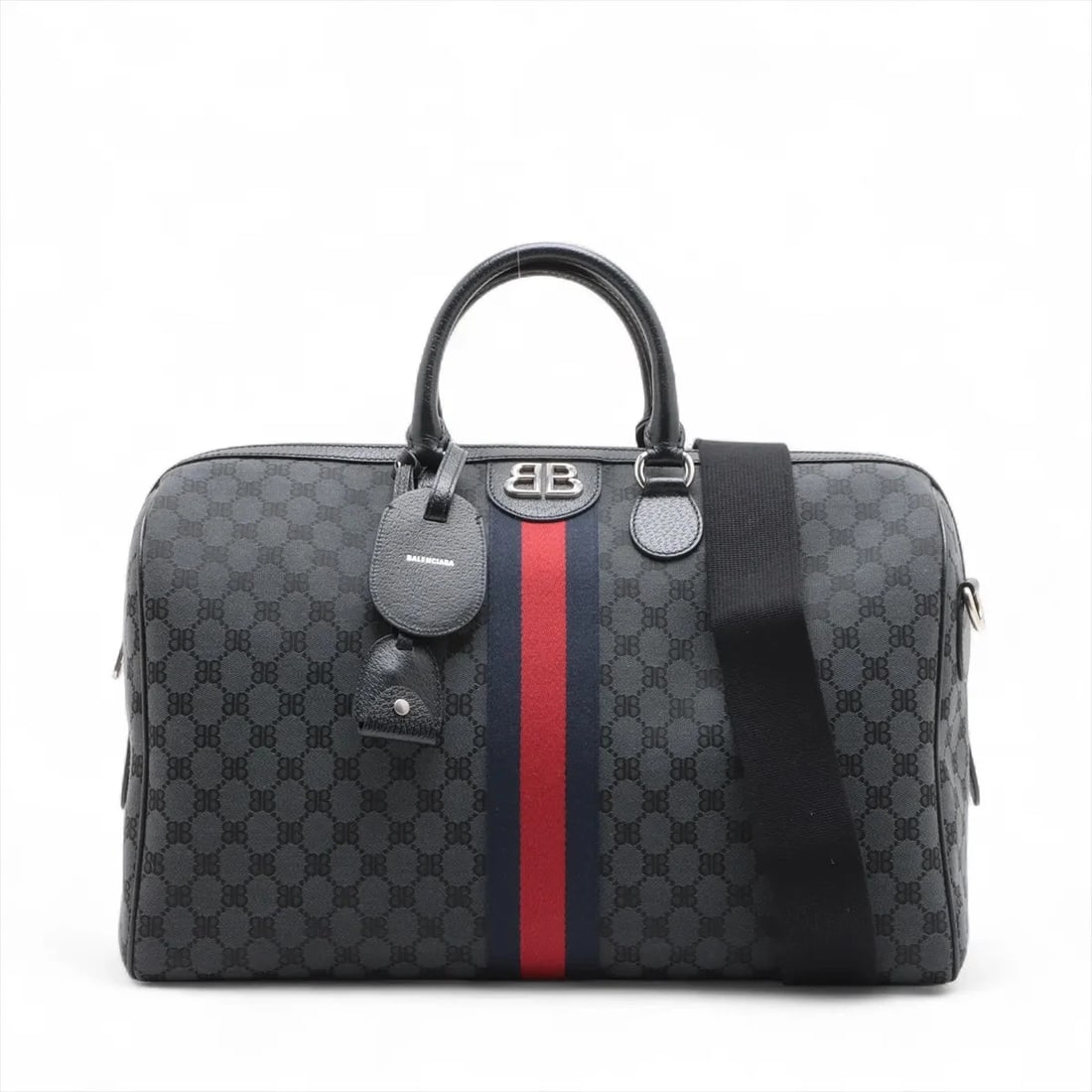 GUCCI X BALENCIAGA GG CANVAS OPHIDIA CANVAS & LEATHER: Gucci x Balenciaga GG Canvas Ophidia Canvas & Leather Brand: Gucci x Balenciaga Type/Style: Boston bag Material: Canvas & Leather Color: Black Size: Height:11.0inchLength:17.3inchDepth:9.3inch Acc
