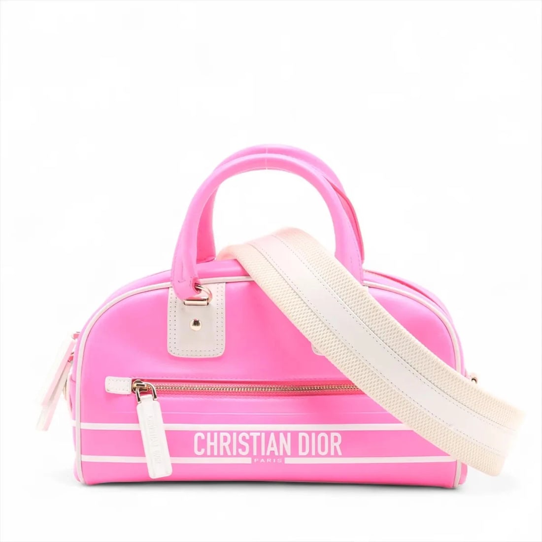 CHRISTIAN DIOR VAIB BOWLING BAG LEATHER 2 WAY HANDBAG PINK: Christian Dior Vaib bowling bag Leather 2 Way Handbag Pink Brand: Christian Dior Type/Style: Hand bag Material: Leather Color: Pink Size: Height:5.5inchLength:9.8inchDepth:4.5inch Accessories: Non